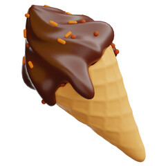 3d illustration chocolate ice cream cone with sprinkles 