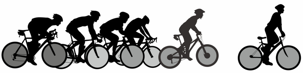 Obraz premium cyclist set. silhouettes of people riding bicycle. isolated on a white background.