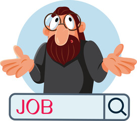 Clueless Middle-Aged Man Looking for a Job Vector Illustration. Unhappy guy wondering which professional path to follow 
