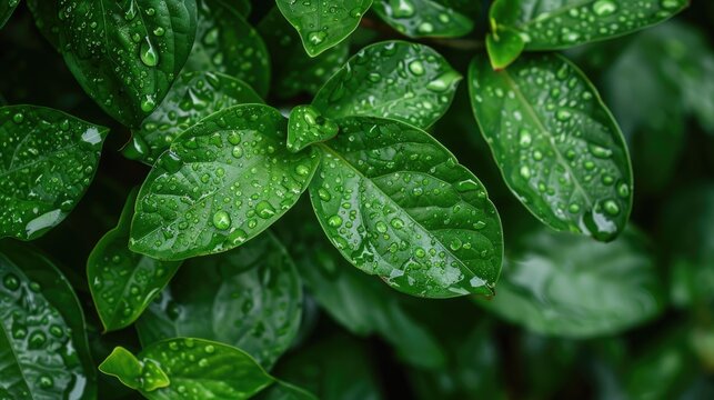 The plant s green leaves are moist