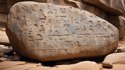 : An ancient petroglyph carved into a weathered rock face, telling stories of the past--ar 