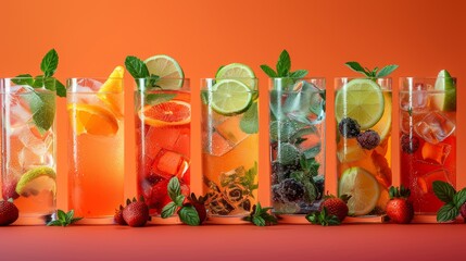 Colorful assortment of fruit infused water