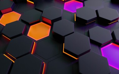Hexagons glowing with neon futurism