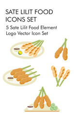 Sate lilit food element logo vector icon set 