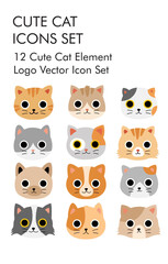 Cute cat logo vector icon set 
