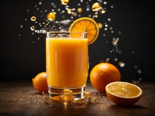Fototapeta premium Refreshing orange juice in the premium glass, studio lighting and background, cinematic photography 