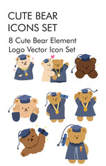 Cute bear element logo vector icon set 