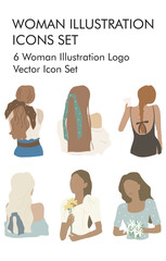 Woman illustration logo vector icon set 