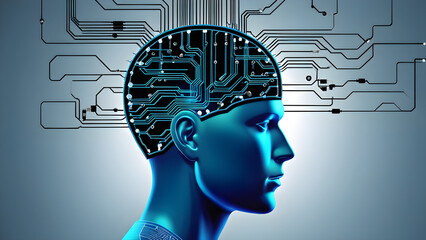 Fototapeta premium Artificial intelligence brain concept illustration, machine learning concept background, AI generated