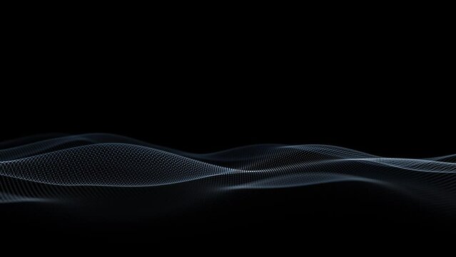 Elegant dotted waves loop slow motion on clean black background.