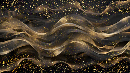 Luxury holiday glitter background. 3d illustration, 3d rendering,Abstract shine glow backgound. Gold (bronze) glitter wave on brown,luxury black wavy background with golden glitter sparkles
