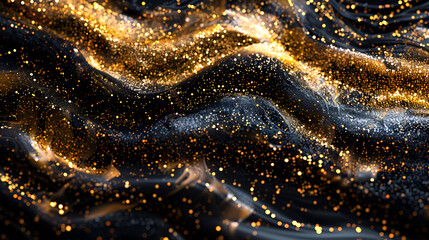 Luxury holiday glitter background. 3d illustration, 3d rendering,Abstract shine glow backgound. Gold (bronze) glitter wave on brown,luxury black wavy background with golden glitter sparkles


