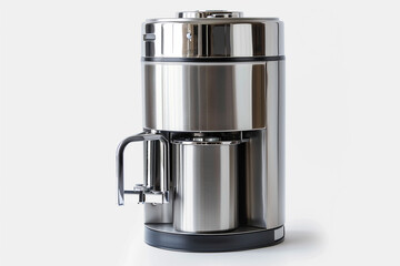 A countertop water purifier with a stainless steel finish and a multi-stage filtration system isolated on a solid white background.