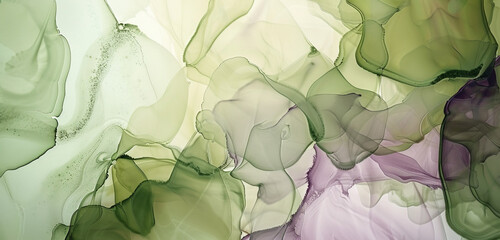 Abstract art with lush olive green and pale lavender alcohol ink, oil paint textures.
