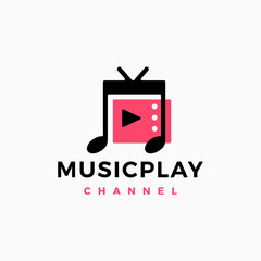 music play channel tv notes television vlog video logo vector icon illustration