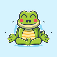 calm crocodile animal character mascot with yoga meditation pose isolated cartoon in flat style design 