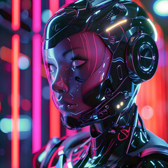 image of a futuristic female robot face