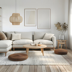 modern living room with an oak sofa ai generative