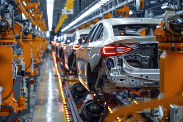Fototapeta premium Modern Car Factory, automated car production line, Vehicle Assembly