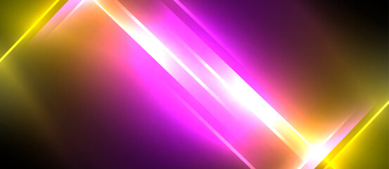 A vibrant purple and yellow light beam creates a stunning visual effect on a dark background, resembling a mix of magenta and electric blue hues. The colors blend together like a work of art