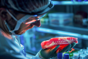 Scientists monitor growth of lab-grown meat for future food sustainability.