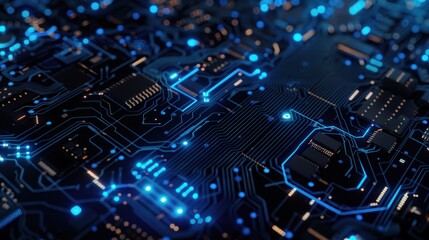 Fototapeta premium Circuit Board. Blue circuit wallpaper. Technology concept. High Tech Background