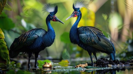 Naklejka premium Male and Female Bunga Api Cabai Birds Enjoyed Breakfast in the Morning