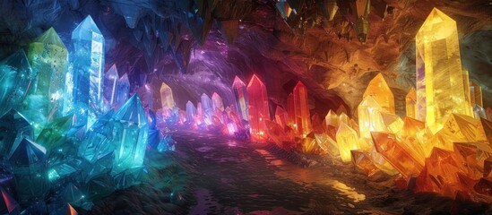 Glowing Crystal Cavern A Mesmerizing Display of Natural Luminescence and Color