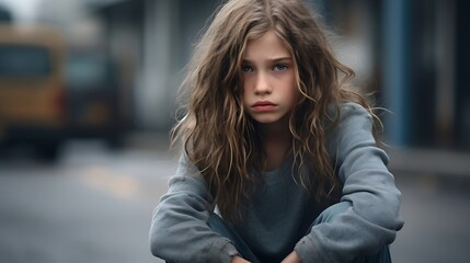 Innocence Captured: Close-Up Portrait of a Young Girl Sitting on a Sunlit Meadow