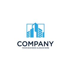 real estate logo design with building and house