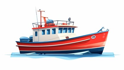 Naklejka premium Red and white fishing boat on a clean white background.