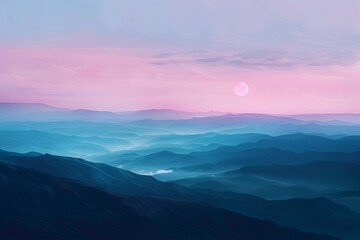 A dreamy gradient transitioning from moonlit blues to rosy sunrise hues