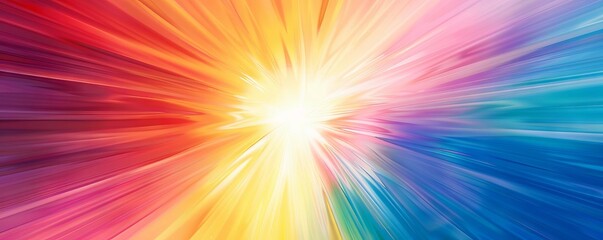 A dynamic gradient with explosive rainbow colors radiating from the center