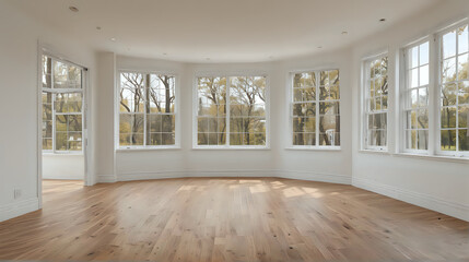 modern minimalist empty room with big windows. close up