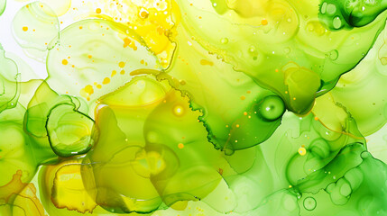 Electric lime green and yellow abstract, zesty alcohol ink design with explosive oil paint details.
