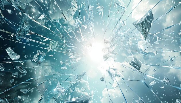 A dynamic visual of a shattered glass ceiling with bright light shining through, representing breaking barriers in innovation