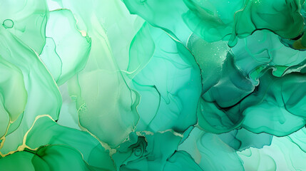 Emerald green and turquoise abstract background, alcohol ink with fluid art technique....