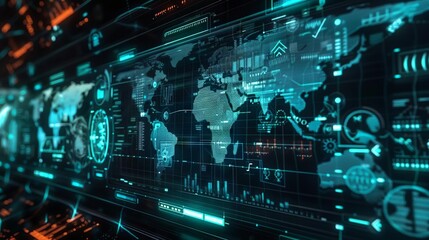 Fototapeta premium A futuristic digital display highlighting target markets in different countries, representing a focused expansion approach