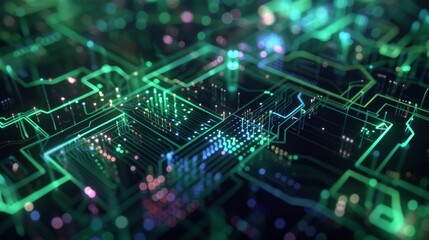 Fototapeta premium abstract representation of a quantum chip in a surreal, artistic style, featuring intertwined circuits and glowing nodes