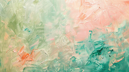High-quality oil paint textures in an abstract painting with shades of pistachio and rose.
