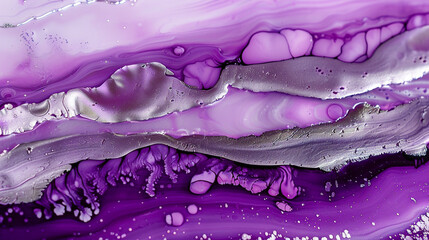 Lavish plum and frosty silver abstract painting, regal and rich alcohol ink with luxurious oil...