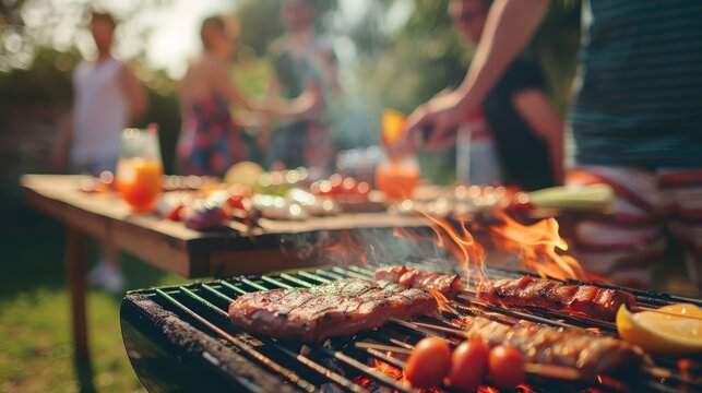 Close-up of a group of friends enjoying a barbecue party in celebration of National Day