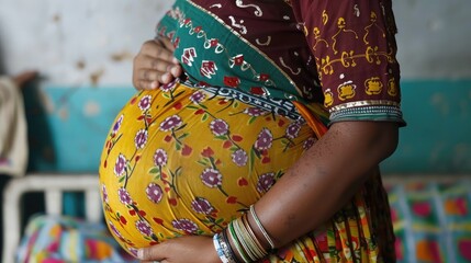Close-up of a pregnant woman receiving prenatal care, highlighting maternal health on World Population Day