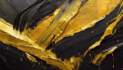 Closeup of abstract rough dark gold black art painting texture, with oil acrylic brushstroke