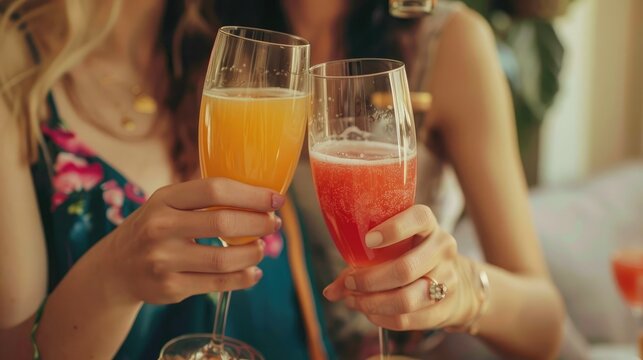 Close-up of friends toasting with glasses of sparkling juice, honoring their friendship on Friendship Day