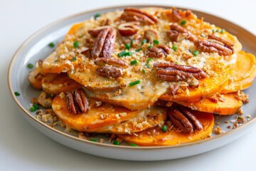 Scrumptious Air Fryer Scalloped Sweet Potatoes with Creamy Thyme Sauce and Crunchy Parmesan Topping