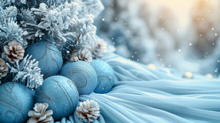 Fototapeta na wymiar Blue Balls on Snow-Covered Ground