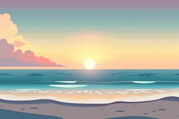 Fototapeta na wymiar Morning light on ocean flat design front view seaside theme animation Analogous Color Scheme