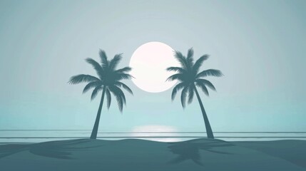Fototapeta na wymiar Palm trees by the sea flat design side view summer theme animation Monochromatic Color Scheme