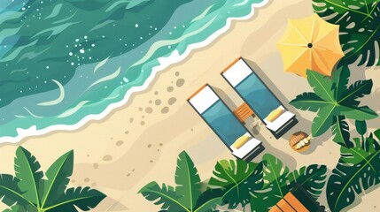 Beachside holiday flat design top view serene theme animation Complementary Color Scheme